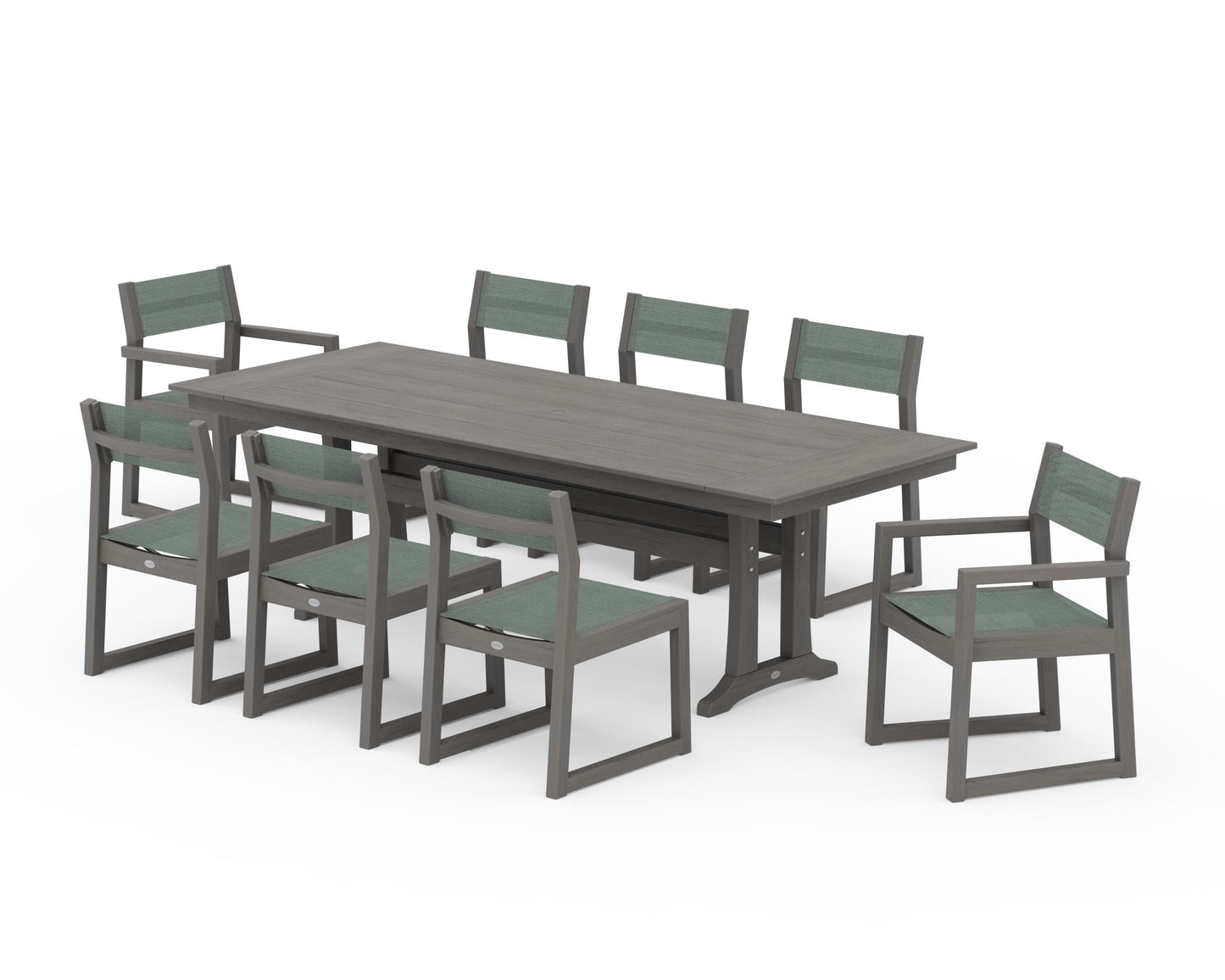 EDGE Sling 9-Piece Farmhouse Trestle Dining Set