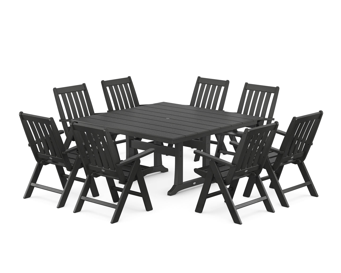 Vineyard Folding Chair 9-Piece Square Farmhouse Dining Set with Trestle Legs
