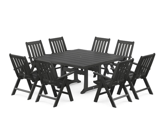 Vineyard Folding Chair 9-Piece Square Farmhouse Dining Set with Trestle Legs