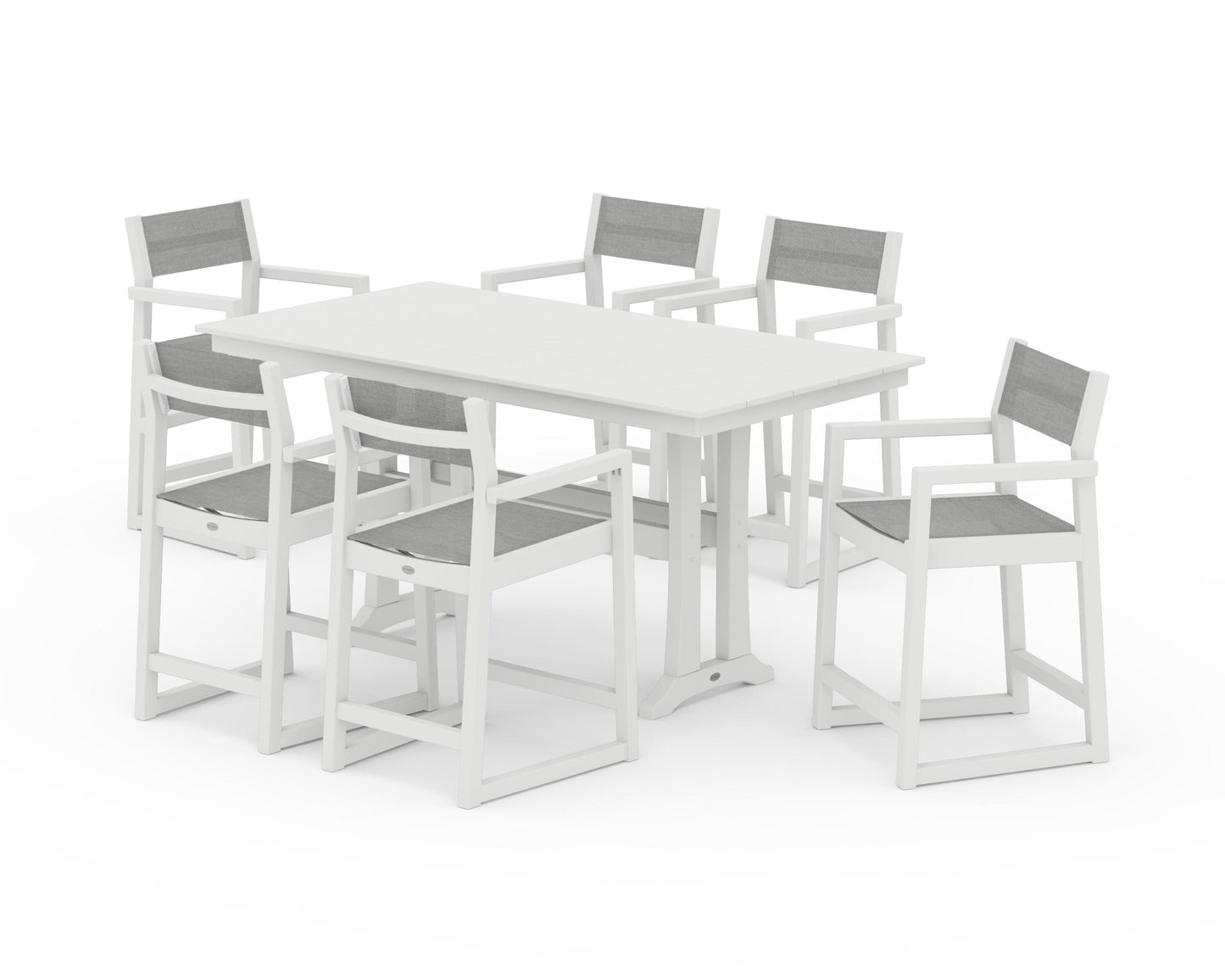 EDGE Sling Arm Chair 7-Piece Farmhouse Counter Set with Trestle Legs