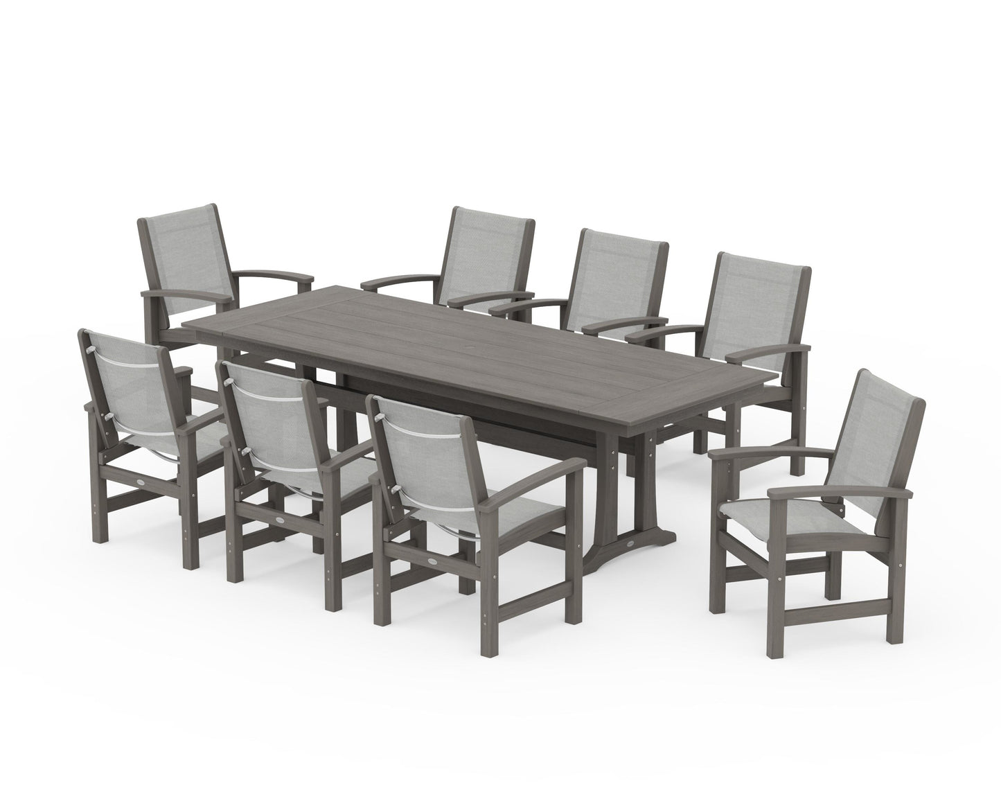 Coastal 9-Piece Farmhouse Dining Set with Trestle Legs