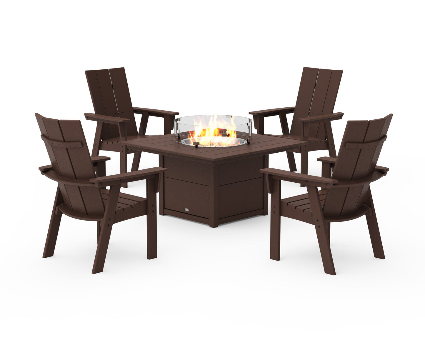 Modern 4-Piece Curveback Upright Adirondack Conversation Set with Fire Pit Table