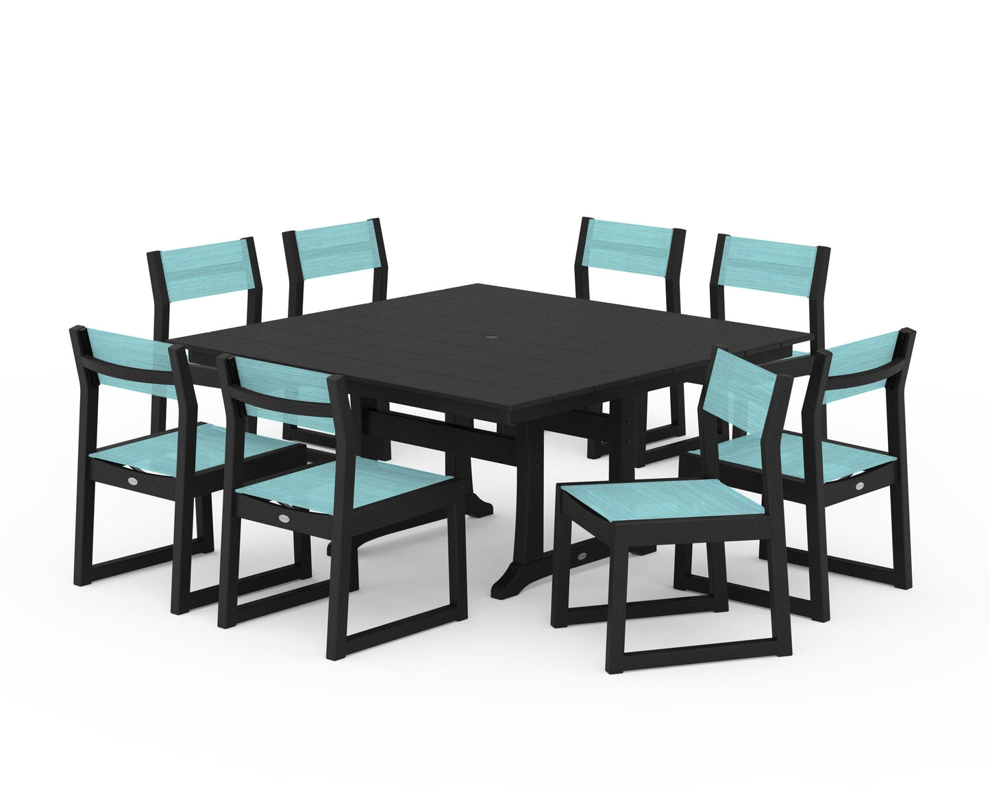 EDGE Sling Side Chair 9-Piece Farmhouse Trestle Dining Set