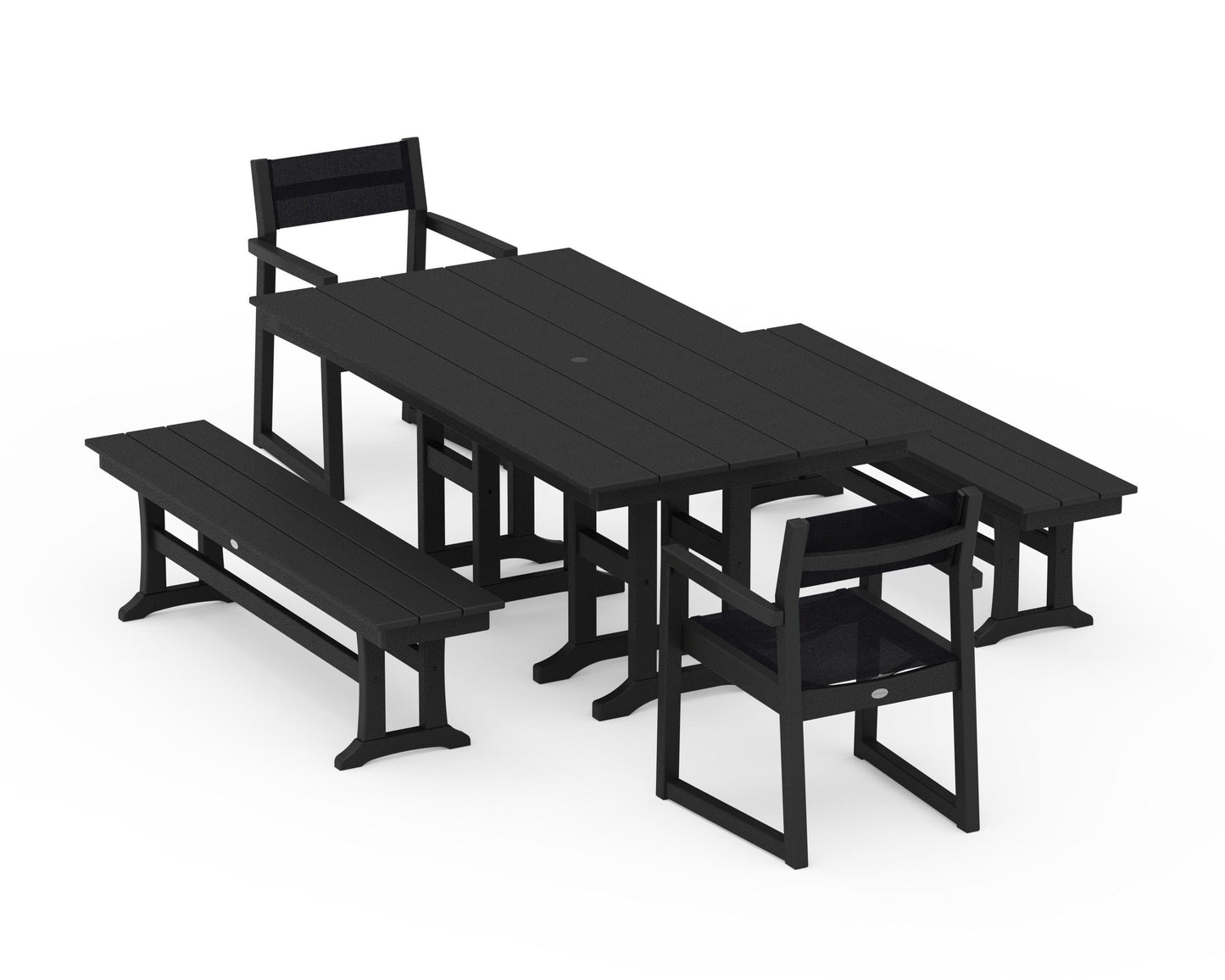 EDGE Sling Arm Chair 5-Piece Farmhouse Dining Set with Benches