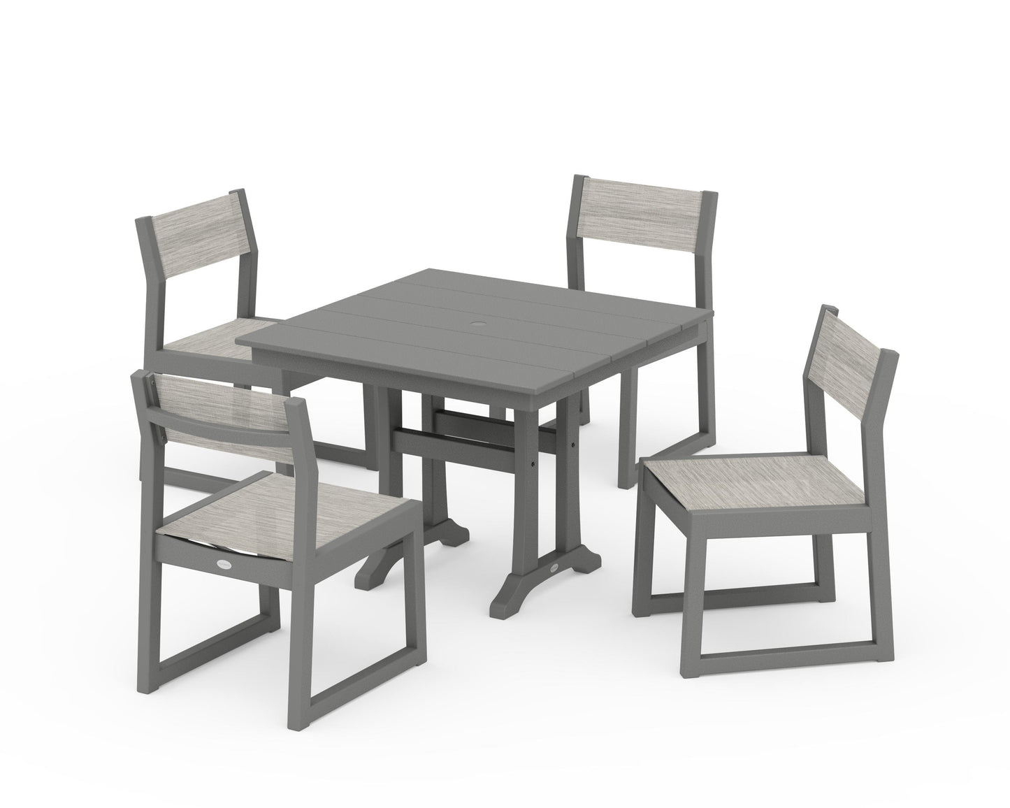 EDGE Sling 5-Piece Farmhouse Trestle Side Chair Dining Set