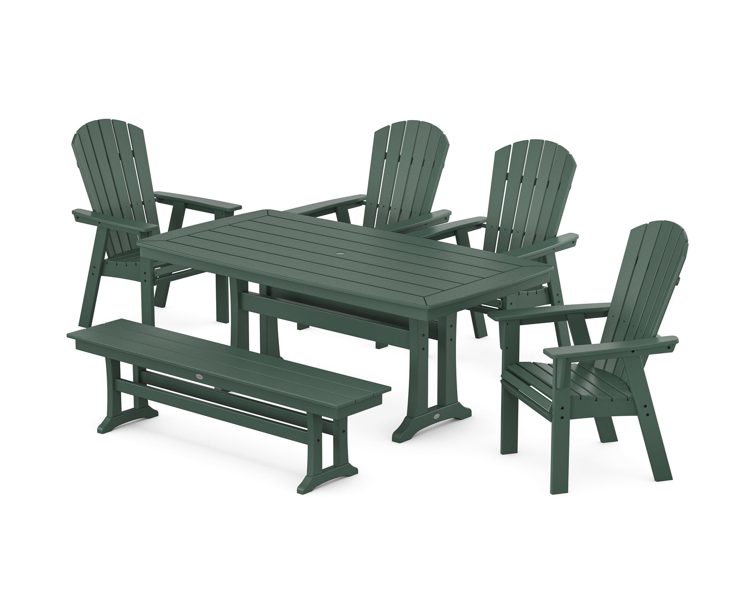 Nautical Curveback Adirondack 6-Piece Dining Set with Trestle Legs and Bench