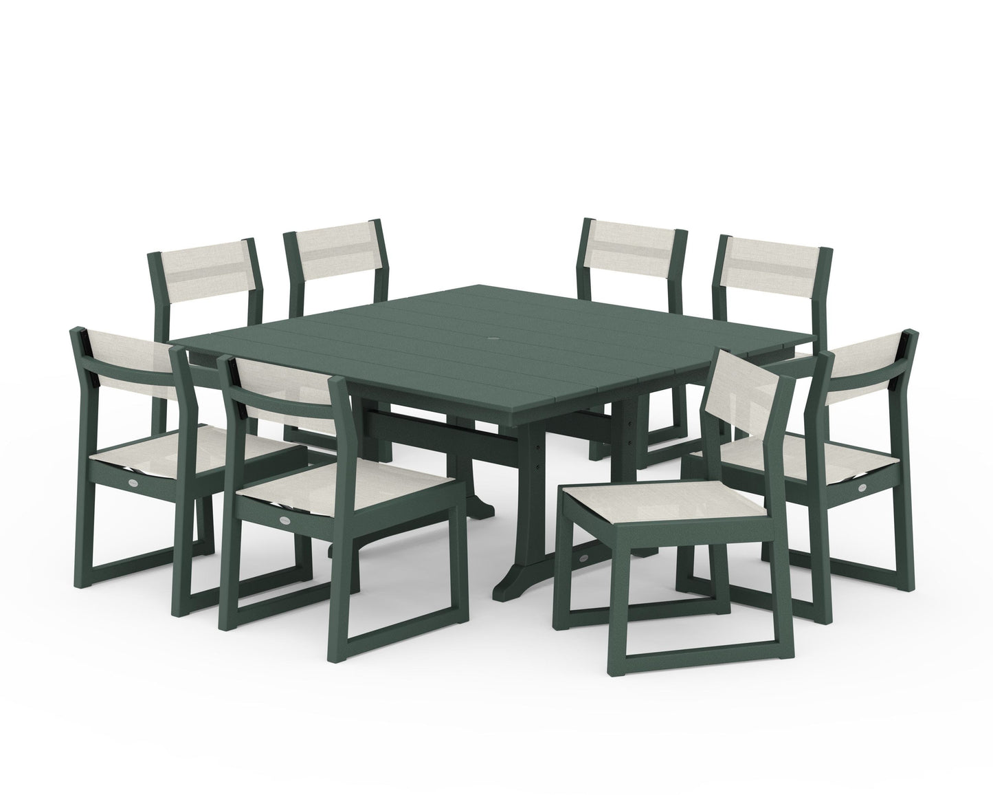 EDGE Sling Side Chair 9-Piece Farmhouse Trestle Dining Set
