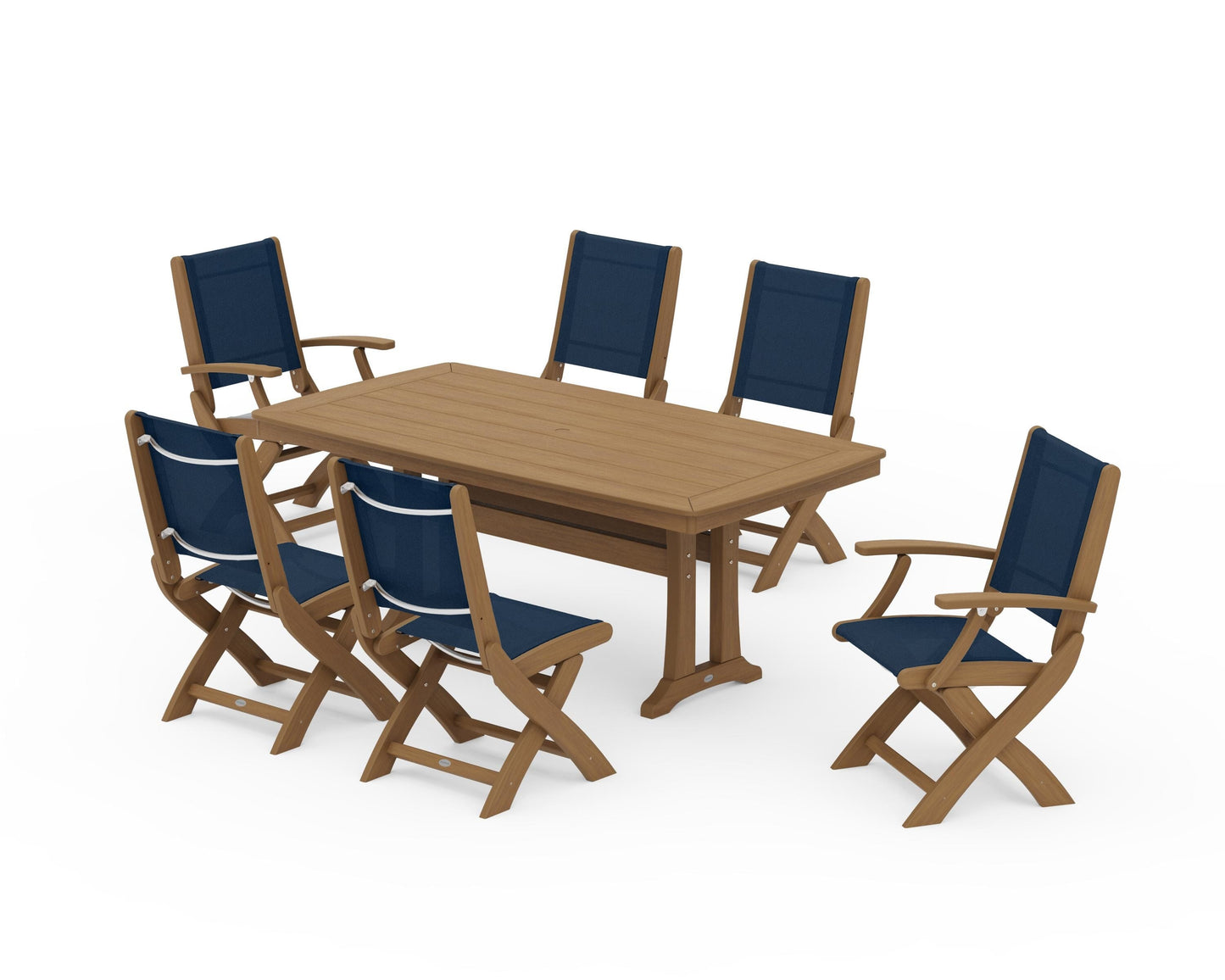 Coastal Folding Chair 7-Piece Dining Set with Trestle Legs