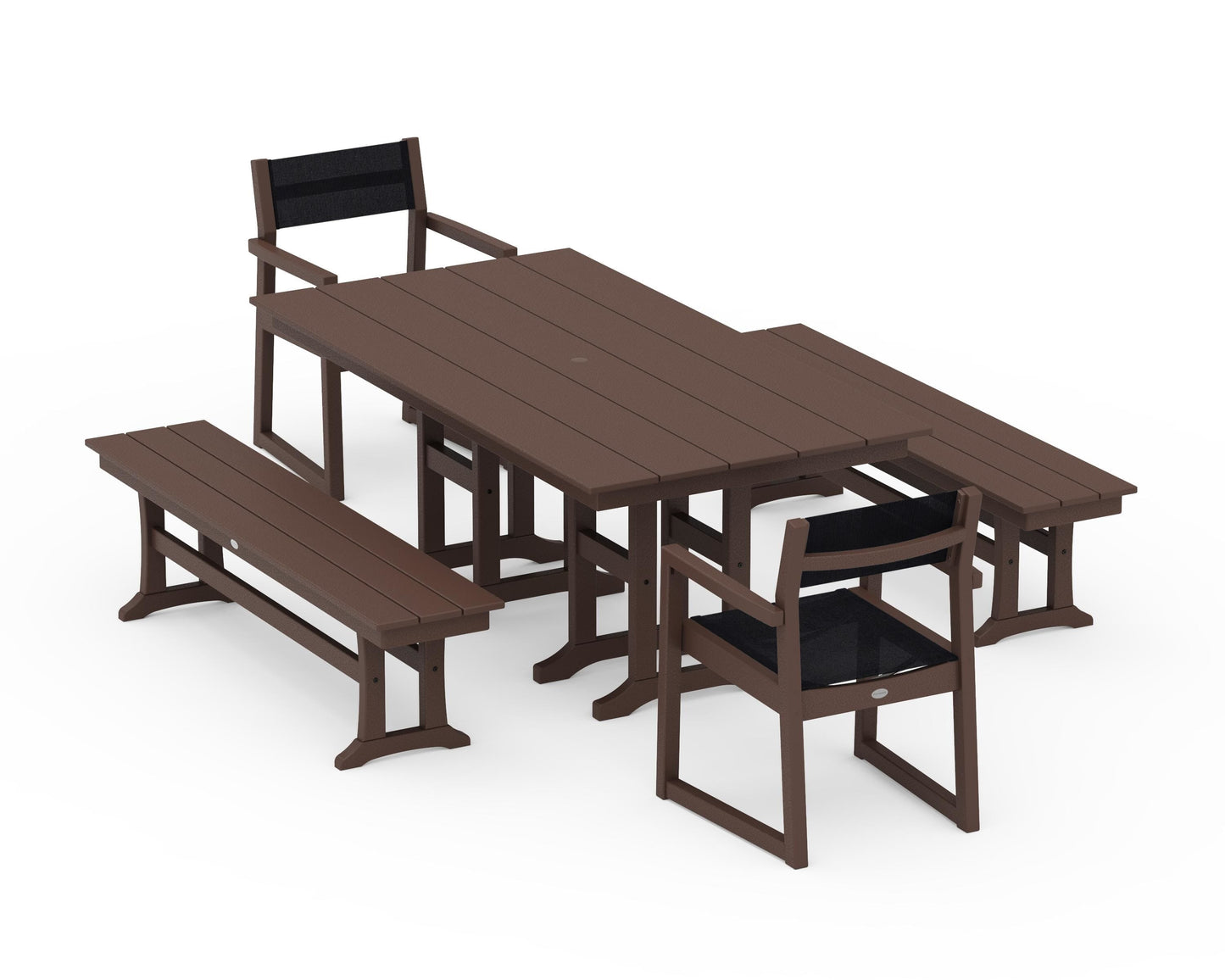 EDGE Sling Arm Chair 5-Piece Farmhouse Dining Set with Benches