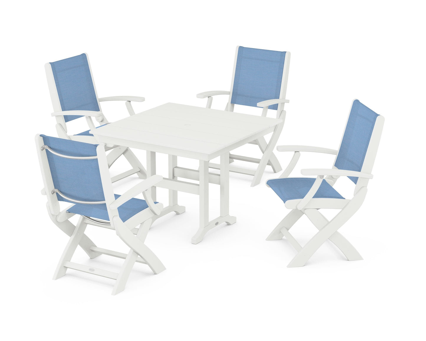 Coastal Folding Chair 5-Piece Farmhouse Dining Set