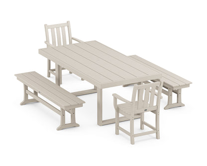Traditional Garden 5-Piece Dining Set with Benches