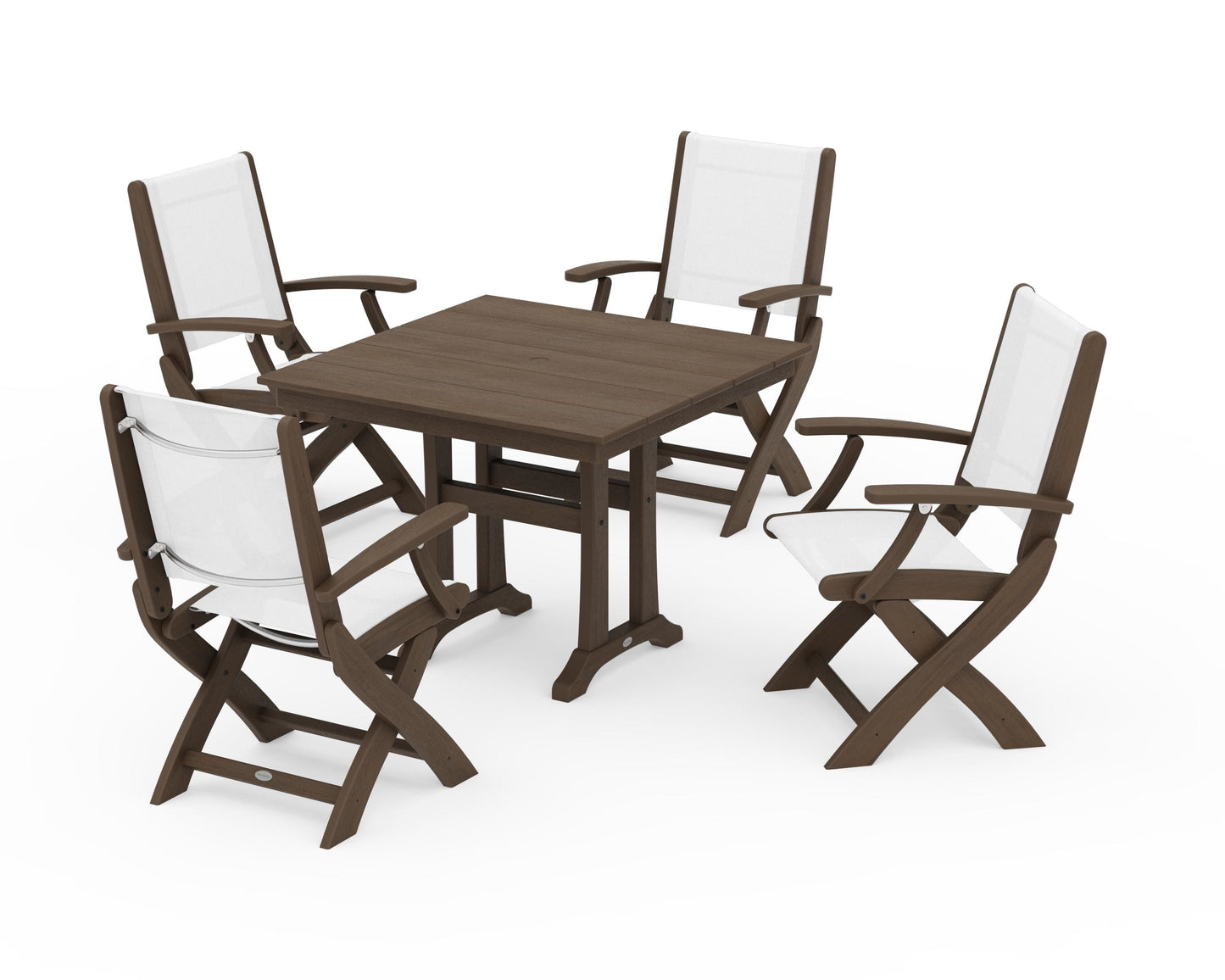 Coastal Folding Chair 5-Piece Farmhouse Dining Set With Trestle Legs