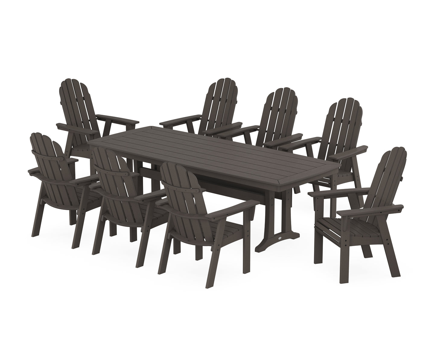 Vineyard Curveback Adirondack 9-Piece Dining Set with Trestle Legs