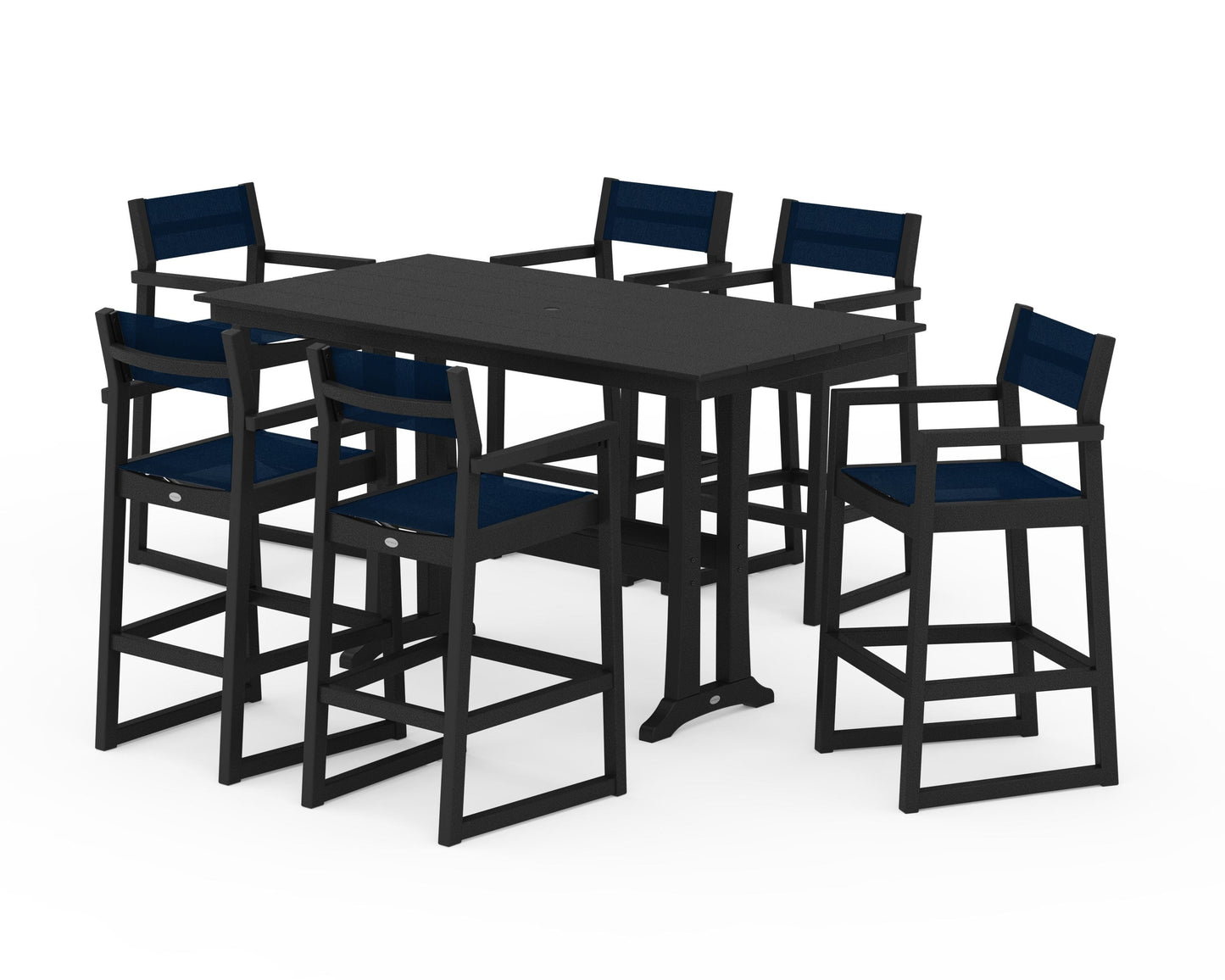 EDGE Sling Arm Chair 7-Piece Farmhouse Bar Set with Trestle Legs