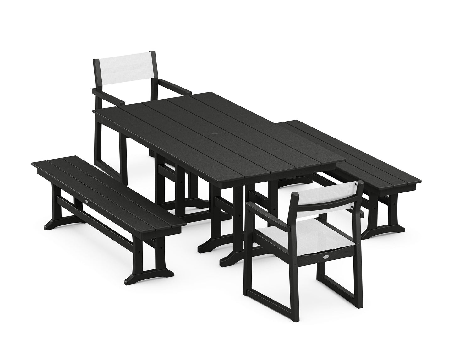 EDGE Sling Arm Chair 5-Piece Farmhouse Dining Set with Benches