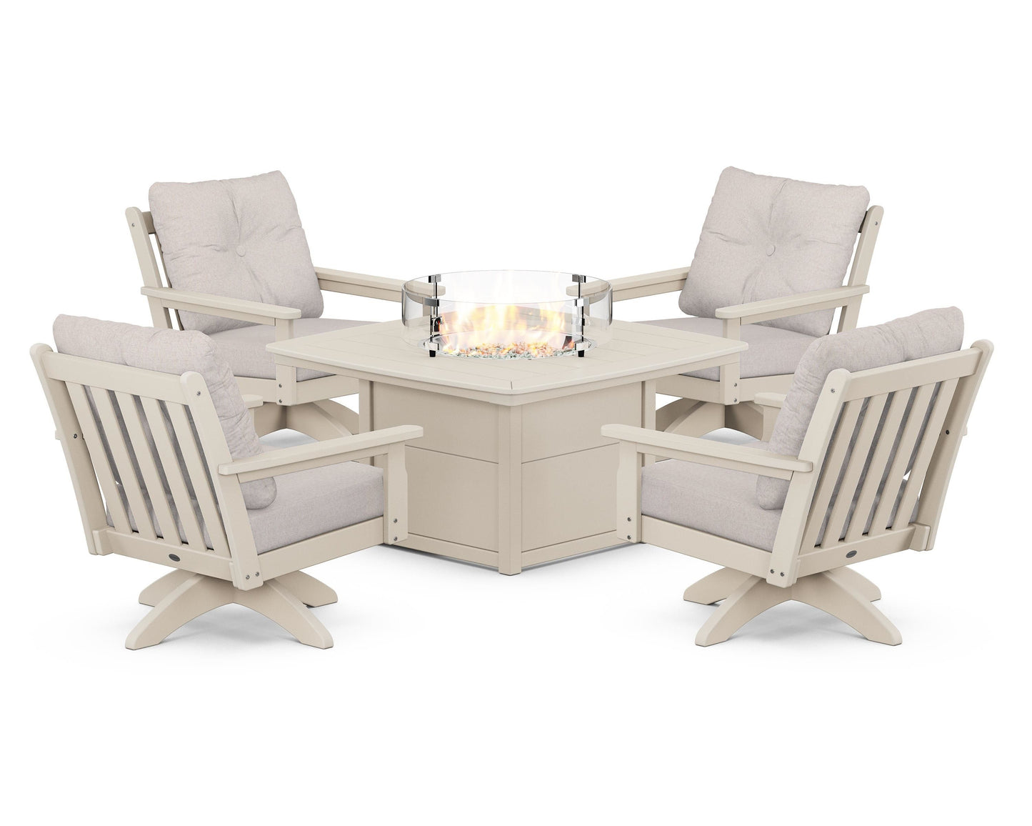 Vineyard 5-Piece Deep Seating Swivel Conversation Set with Fire Pit Table