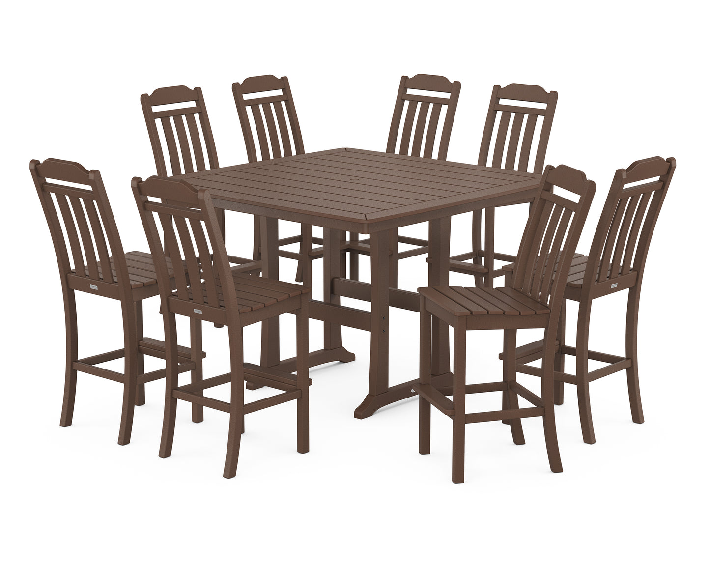 Cottage 9-Piece Square Side Chair Bar Set with Trestle Legs