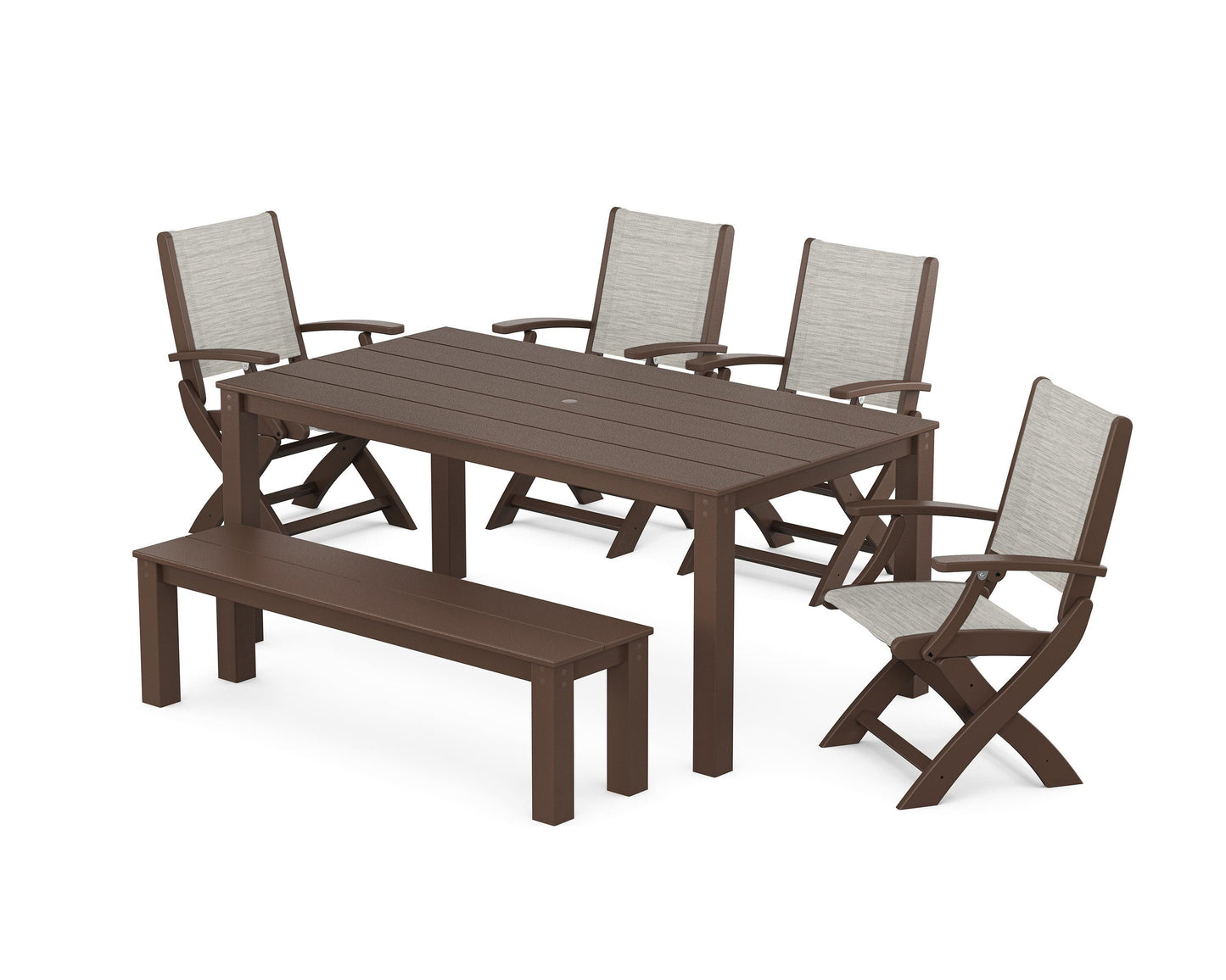 Coastal Folding Chair 6-Piece Parsons Dining Set with Bench
