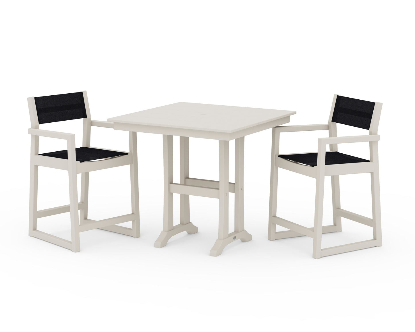 EDGE Sling Arm Chair 3-Piece Farmhouse Counter Set with Trestle Legs