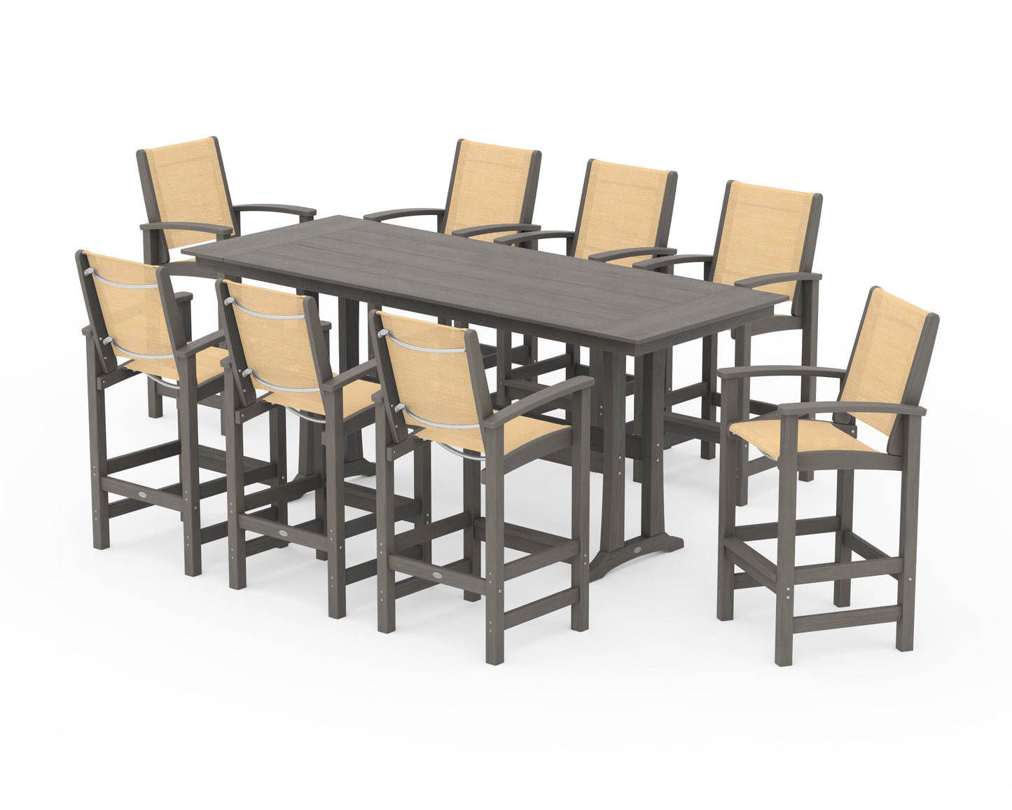 Coastal 9-Piece Farmhouse Bar Set with Trestle Legs
