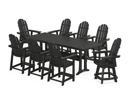 Vineyard Curveback Adirondack Swivel 9-Piece Farmhouse Counter Set with Trestle Legs