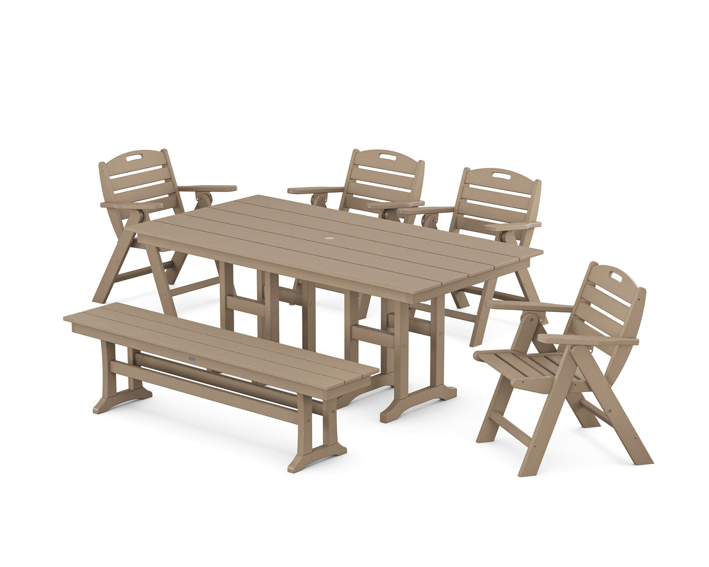 Nautical Lowback 6-Piece Farmhouse Dining Set with Bench