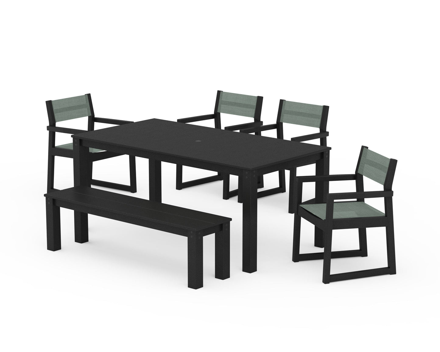 EDGE Sling Arm Chair 6-Piece Parsons Dining Set with Bench