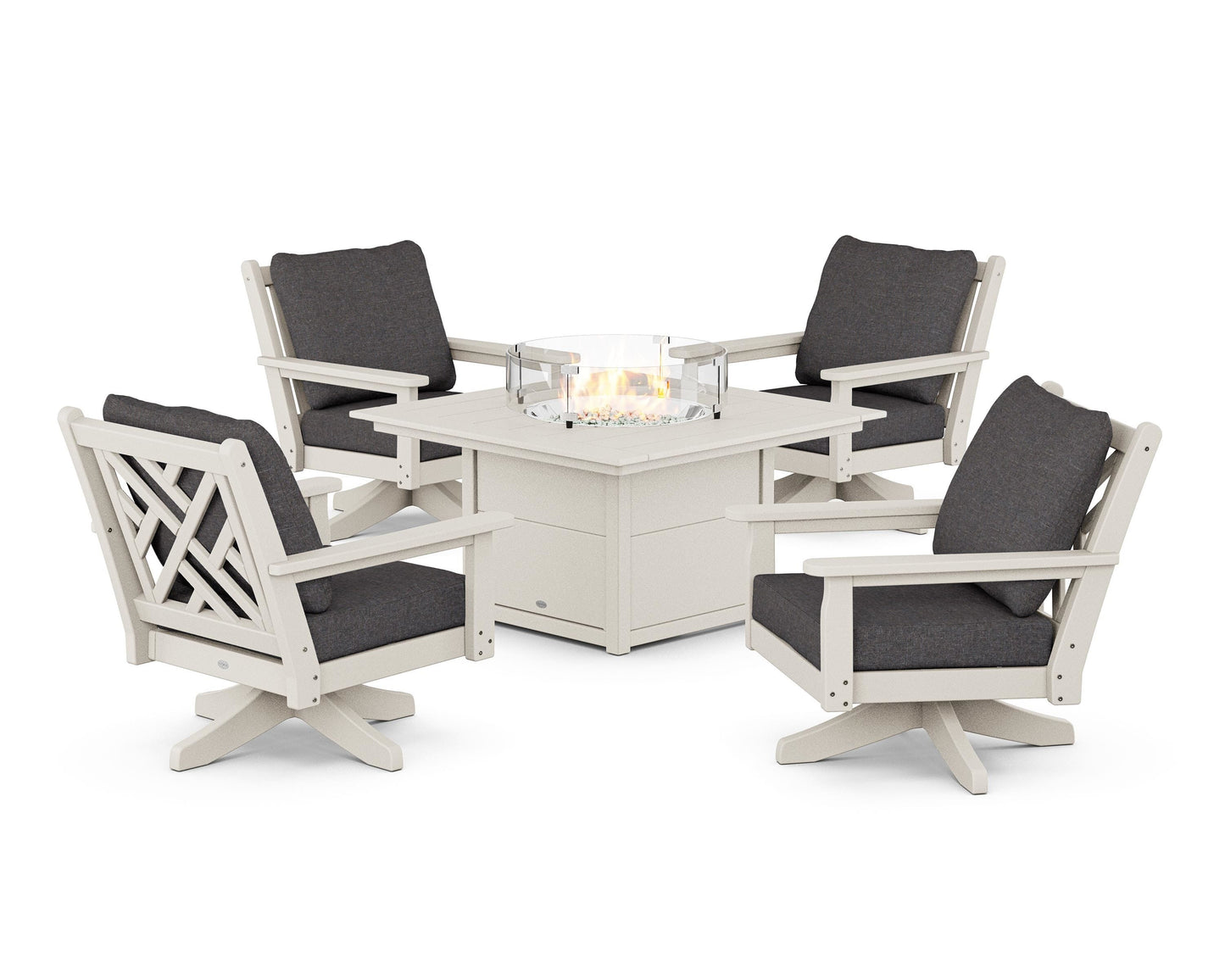 Chippendale 5-Piece Deep Seating Swivel Conversation Set with Fire Pit Table