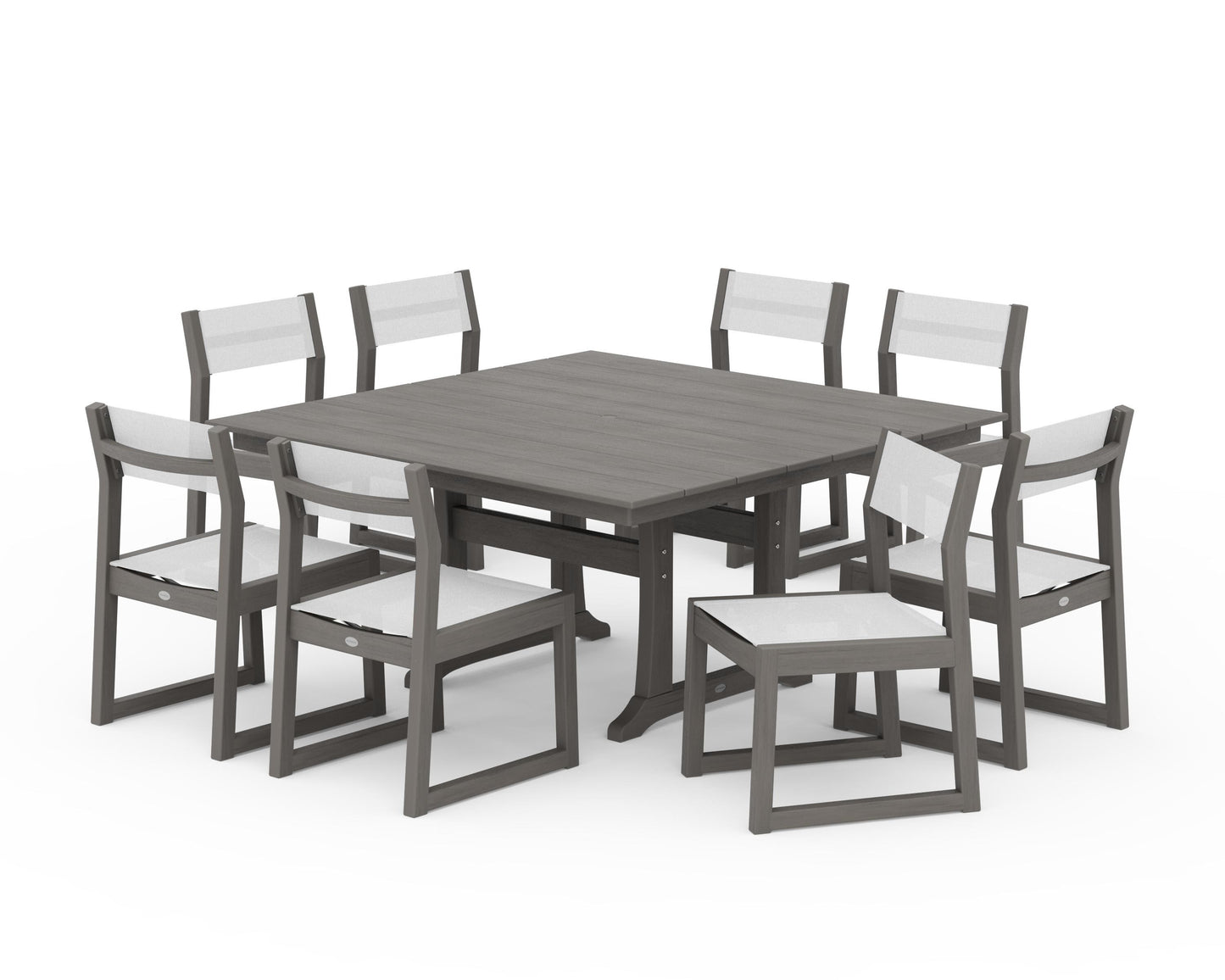 EDGE Sling Side Chair 9-Piece Farmhouse Trestle Dining Set
