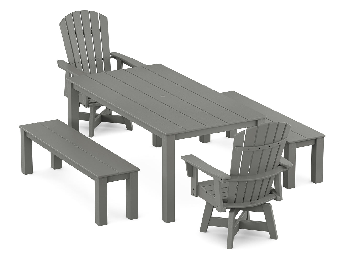 Nautical Curveback Adirondack Swivel 5-Piece Parsons Dining Set with Benches