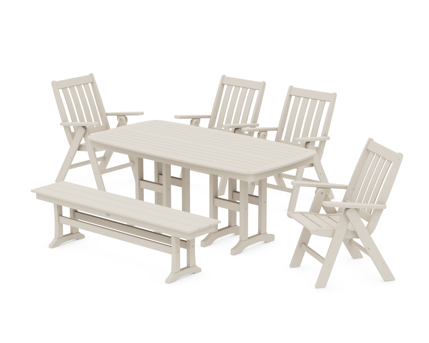 Vineyard Folding Chair 6-Piece Dining Set with Bench