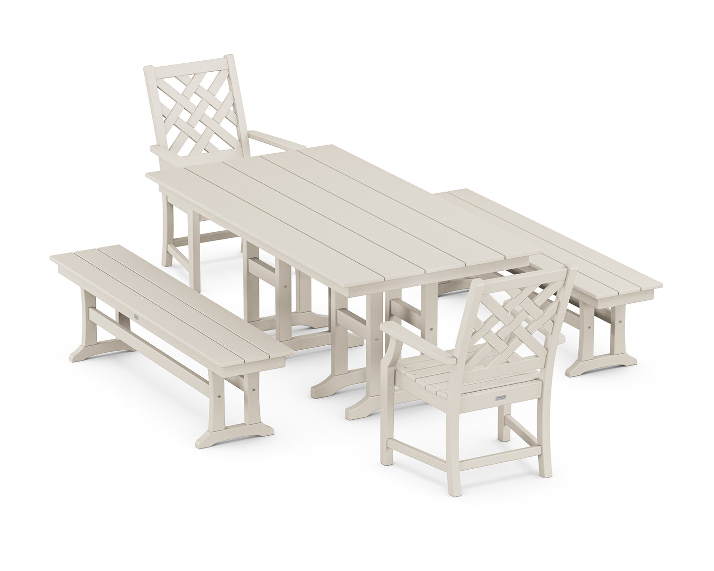 Wovendale 5-Piece Farmhouse Dining Set with Benches