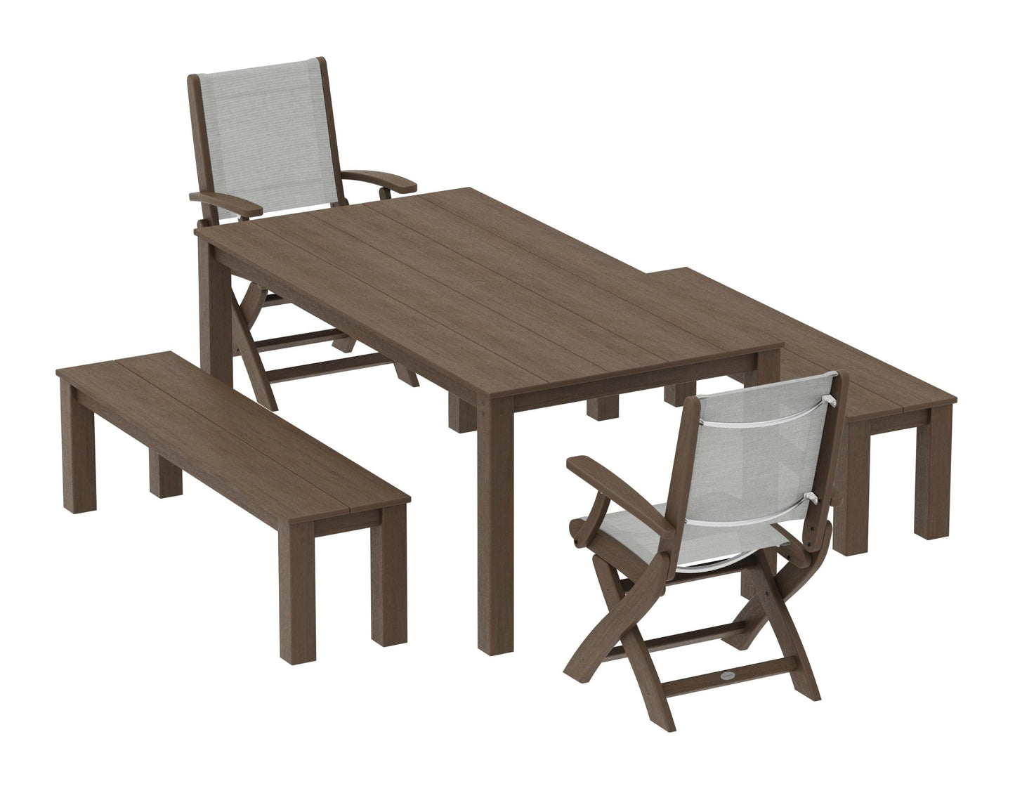 Coastal Folding Chair 5-Piece Parsons Dining Set with Benches