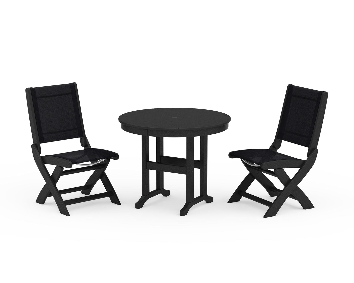 Coastal Folding Side Chair 3-Piece Round Dining Set