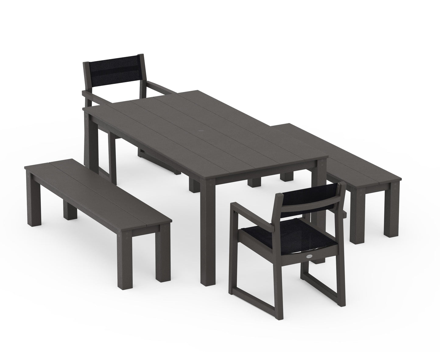 EDGE Sling Arm Chair 5-Piece Parsons Dining Set with Benches