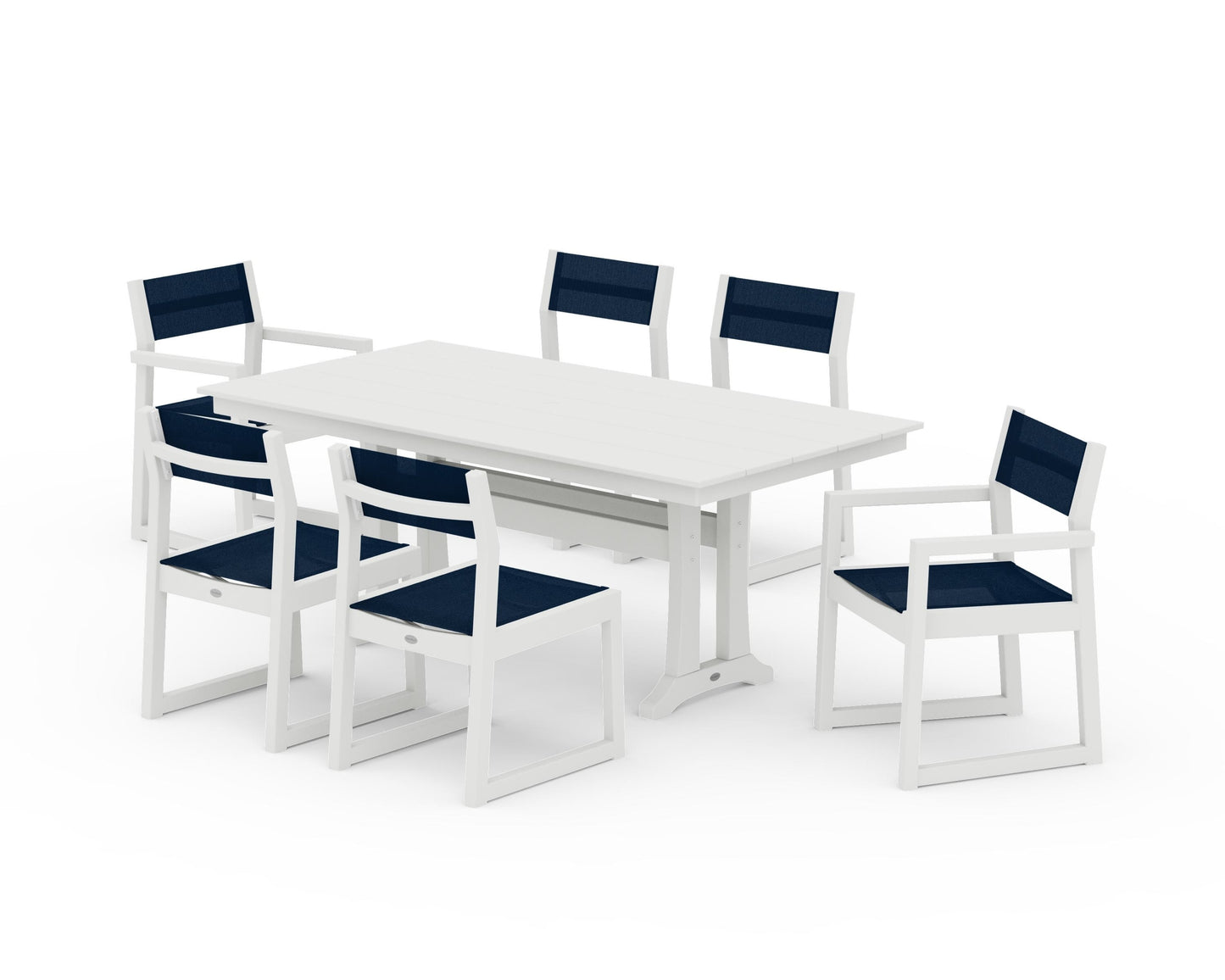 EDGE Sling 7-Piece Farmhouse Trestle Dining Set