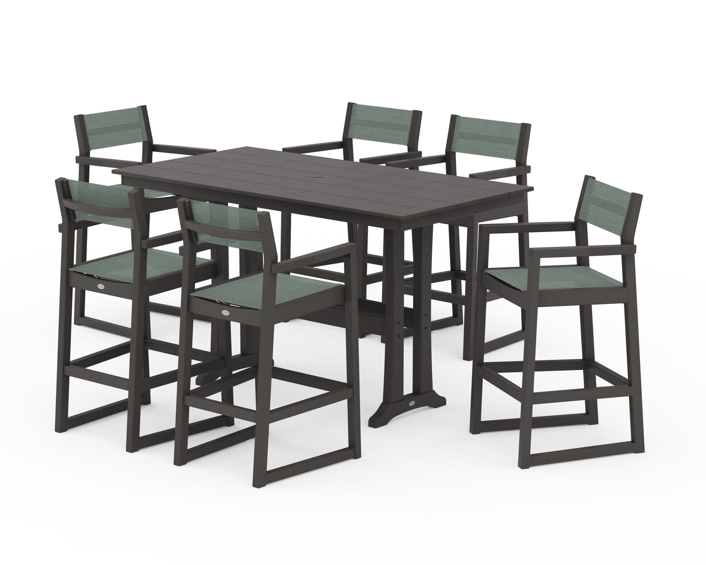 EDGE Sling Arm Chair 7-Piece Farmhouse Bar Set with Trestle Legs