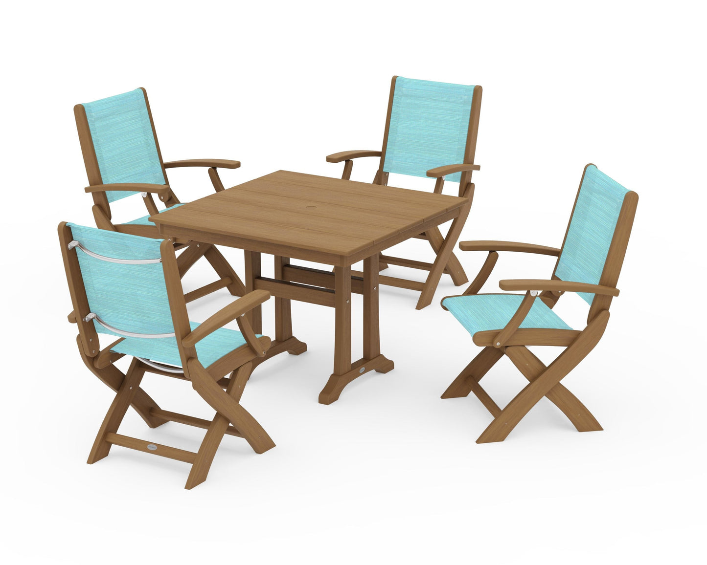 Coastal Folding Chair 5-Piece Farmhouse Dining Set With Trestle Legs