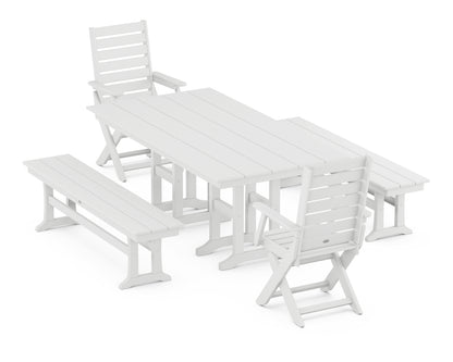 Captain Folding Chair 5-Piece Farmhouse Dining Set with Benches