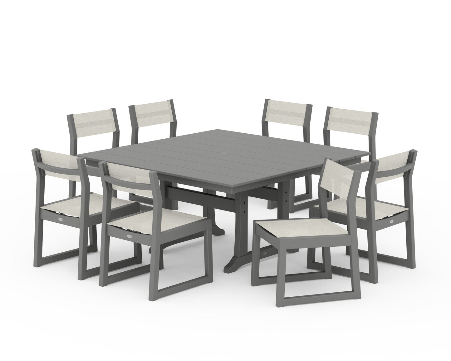 EDGE Sling Side Chair 9-Piece Farmhouse Trestle Dining Set