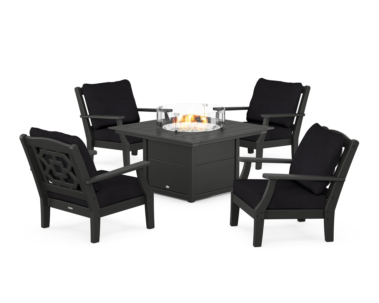 Chinoiserie 5-Piece Deep Seating Set with Fire Pit Table