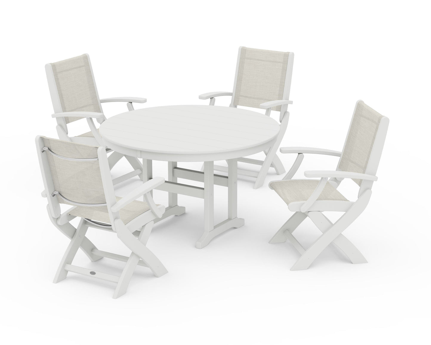 Coastal Folding Chair 5-Piece Round Dining Set
