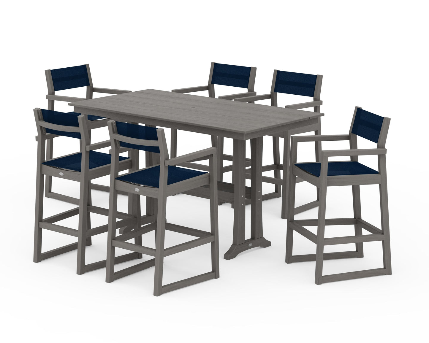 EDGE Sling Arm Chair 7-Piece Farmhouse Bar Set with Trestle Legs