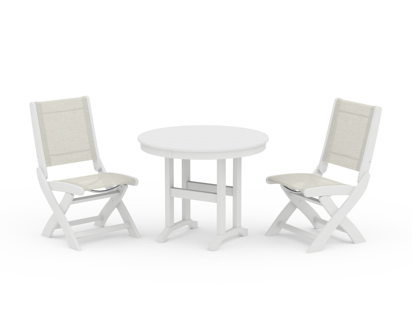Coastal Folding Side Chair 3-Piece Round Dining Set