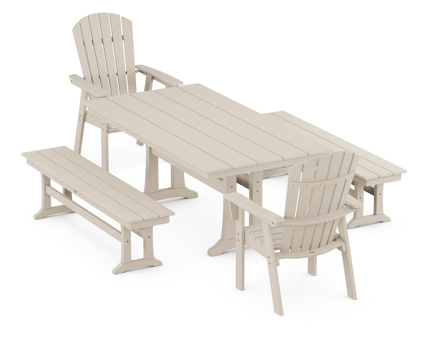 Nautical Adirondack 5-Piece Farmhouse Dining Set With Trestle Legs