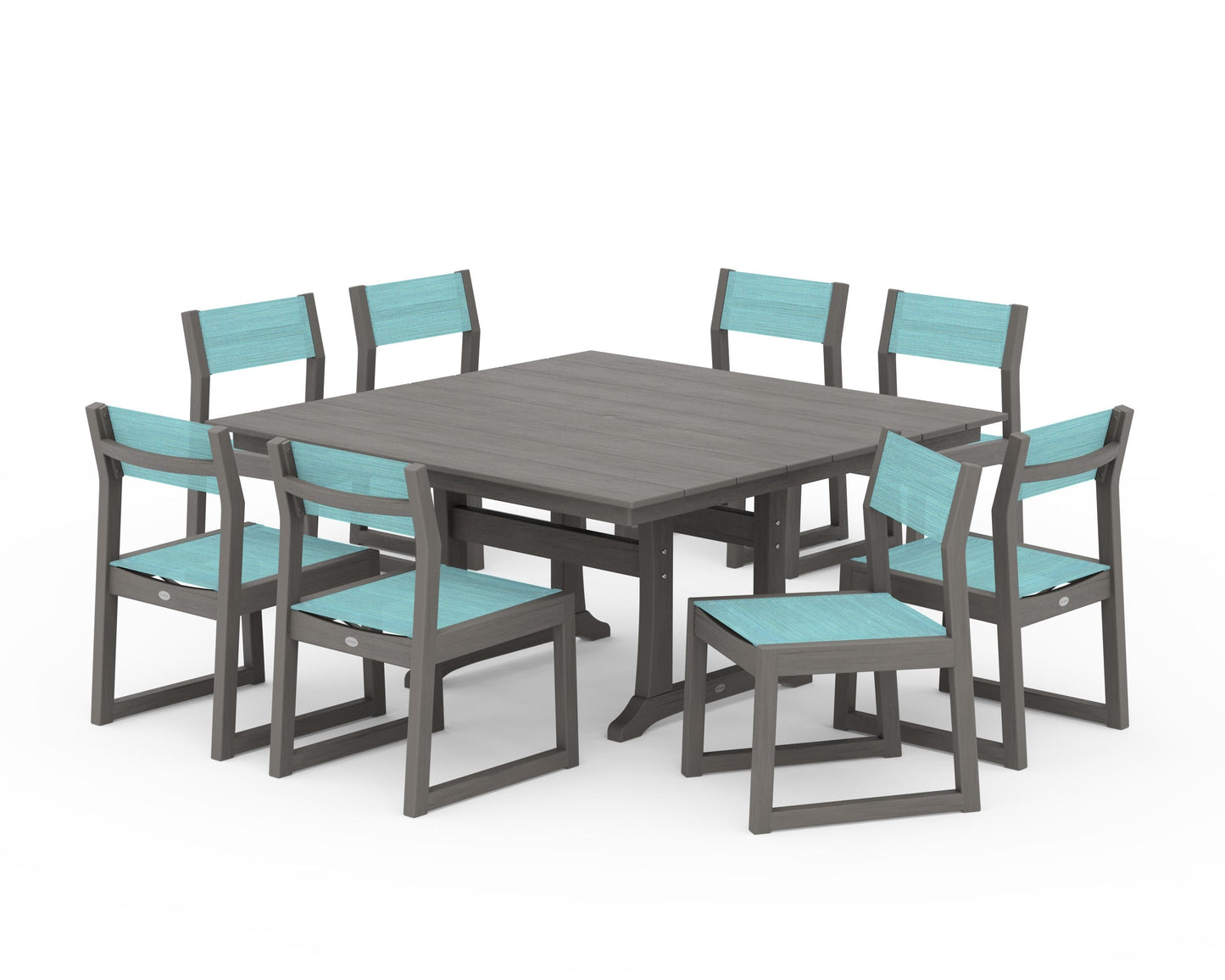 EDGE Sling Side Chair 9-Piece Farmhouse Trestle Dining Set
