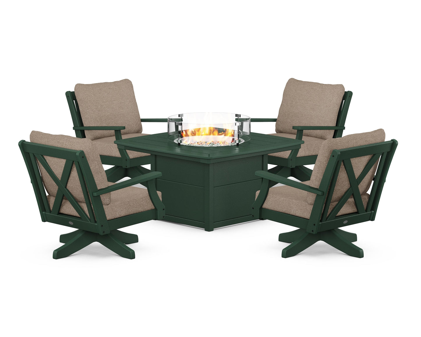 Braxton 5-Piece Deep Seating Swivel Conversation Set with Fire Pit Table