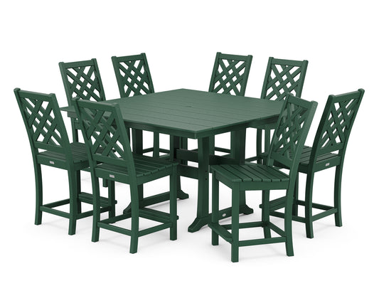 Wovendale Side Chair 9-Piece Square Farmhouse Counter Set with Trestle Legs