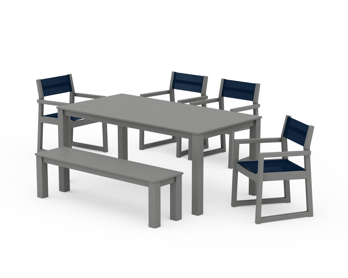 EDGE Sling Arm Chair 6-Piece Parsons Dining Set with Bench
