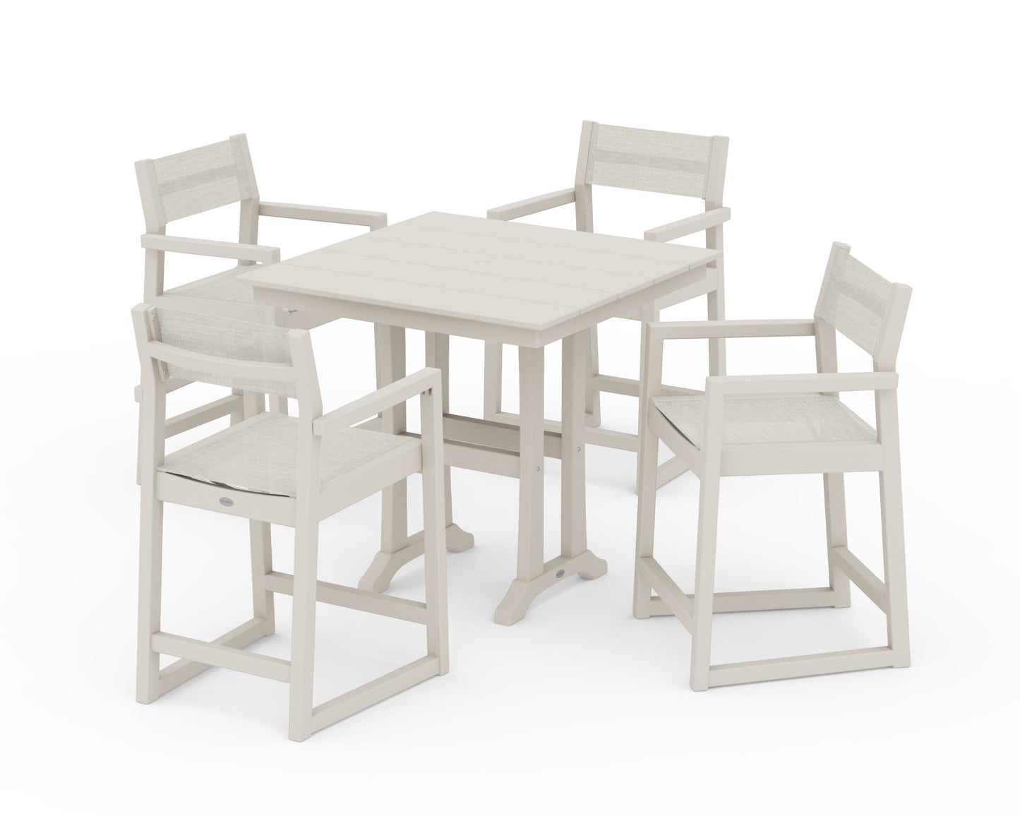 EDGE Sling Arm Chair 5-Piece Farmhouse Counter Set with Trestle Legs